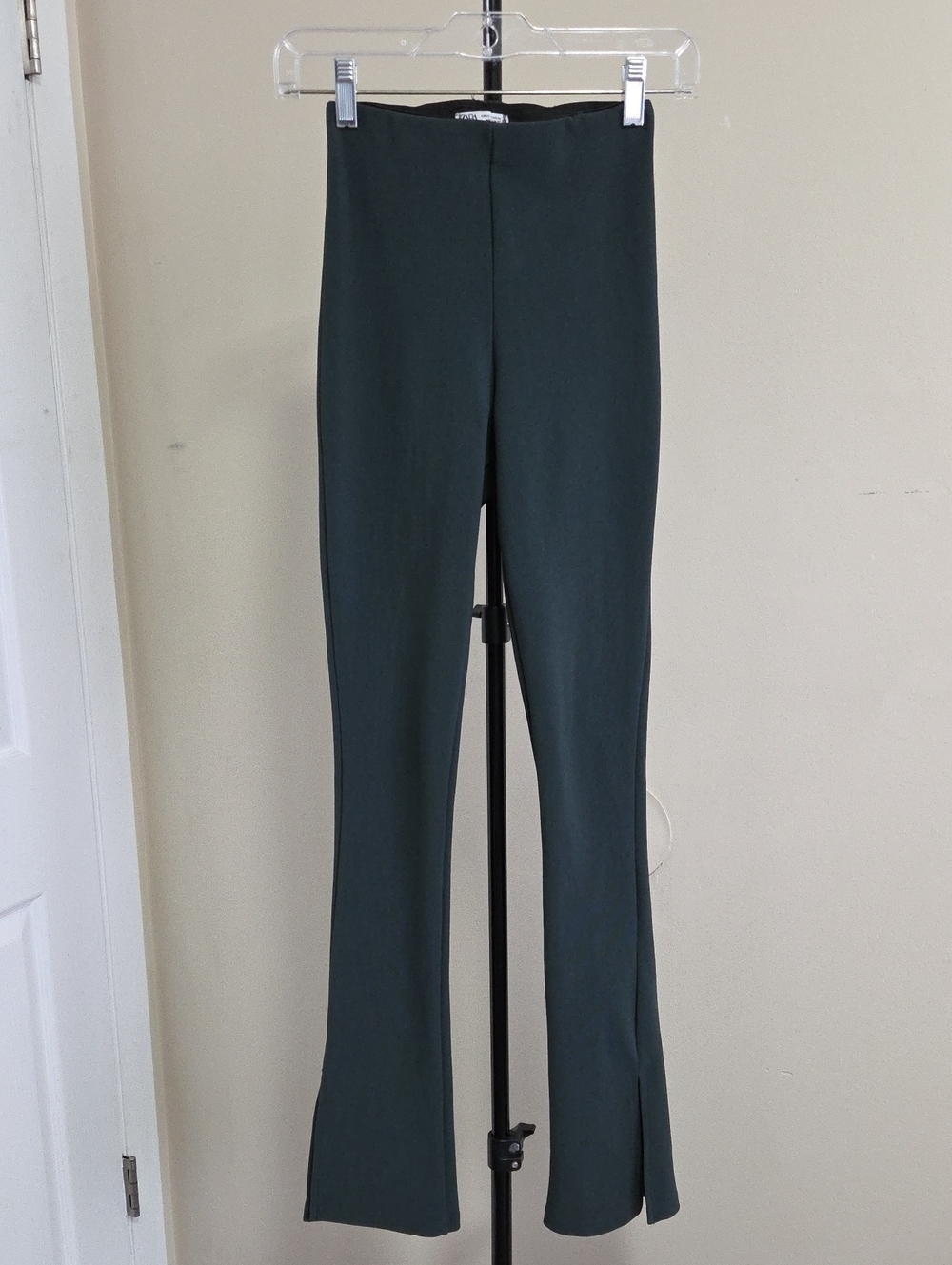 Zara Forest Green Stretch Flare Pants with Front Slit